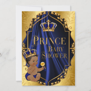 Royal Blue & Gold African American Prince Crown Invitation
