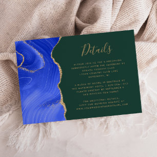 Royal Blue Gold Agate Green Wedding Details Enclosure Card