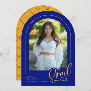 Royal Blue Gold Arch Photo Graduation Announcement