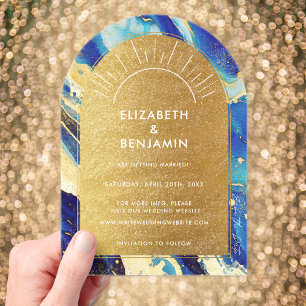 Royal Blue Gold Arch Wedding Acrylic Save the Date Invitations