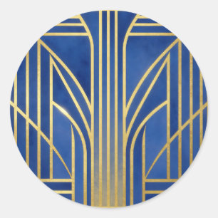 Royal Blue Gold Art Deco Classic Round Sticker