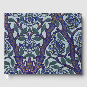 Royal Blue & Gold Art Deco Rose Floral Decor Guest Book