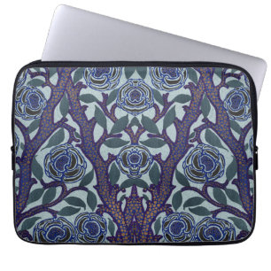 Royal Blue & Gold Art Deco Rose Floral Decor Laptop Sleeve