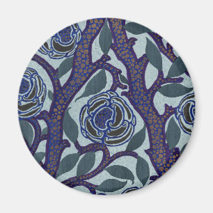 Royal Blue & Gold Art Deco Rose Floral Decor Magnet
