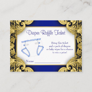Royal Blue Gold Baby Diaper Raffle Ticket Enclosure Card