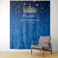 Royal Blue Gold Black Floral Quinceanera Photo