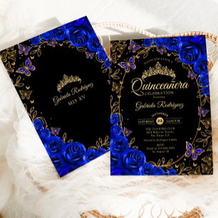 Royal Blue Gold Black Quinceanera Invitation