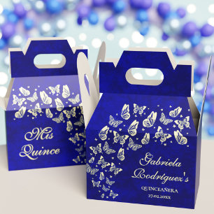 Royal Blue Gold Butterfly 15 years Old Quinceañera Favour Box