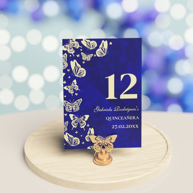 Royal Blue Gold Butterfly 15th Quinceañera Seating Table Number (Royal Blue Gold Butterfly 15th Quinceañera Seating Table Number)