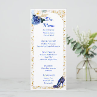 Royal Blue Gold Butterfly Dinner Menu Card 