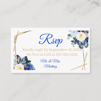 Royal Blue Gold Butterfly Quinceañera RSVP Card