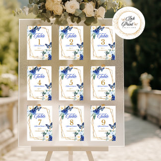 Royal Blue Gold Butterfly Quinceañera Table Number