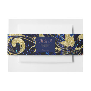 Royal Blue Gold Butterfly Wedding Invitation Belly Band