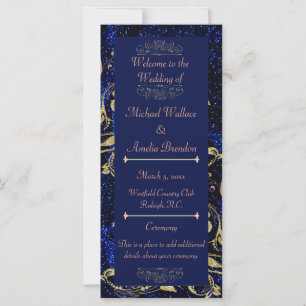 Royal Blue Gold Butterfly Wedding Program
