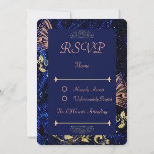 Royal Blue Gold Butterfly Wedding RSVP Card