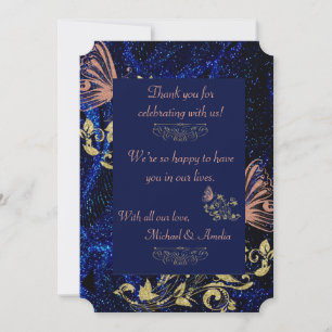 Royal Blue Gold Butterfly Wedding Thank You Card