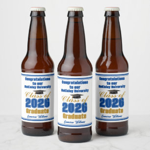 Royal Blue Gold Class of 2026 Graduation Party Beer Bottle Label