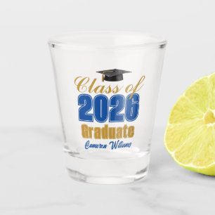 Royal Blue Gold Class of 2026 Graduation Party Shot Glass