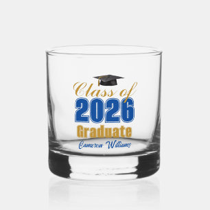 Royal Blue Gold Class of 2026 Graduation Party Whiskey Glass