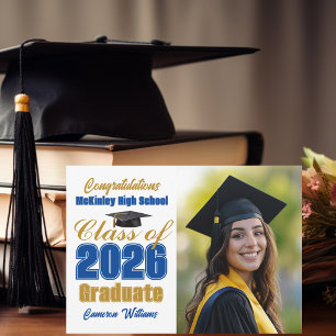 Royal Blue Gold Class of 2026 Photo Graduation Announcement