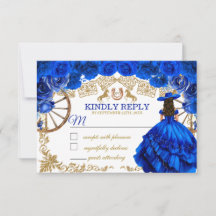 Royal Blue Gold Cowboy Horse Quinceañera RSVP