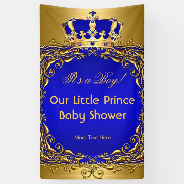 Royal Blue Gold Crown Baby Shower Boy Banner (Vertical)