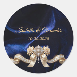 Royal Blue Gold Crown Pearl Elegant Luxury Classic Round Sticker