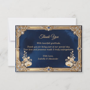 Royal Blue Gold Crown Pearl Elegant Luxury Thank You Card