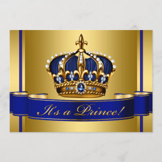 Royal Blue Gold Crown Prince Baby Shower Invitation