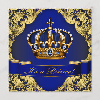 Royal Blue Gold Crown Prince Boy Baby Shower Invitation