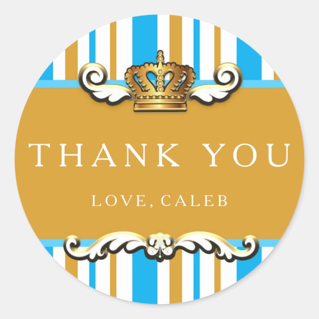 Royal Blue & Gold Crown Prince Party Favour Sticke Classic Round Sticker (Front)