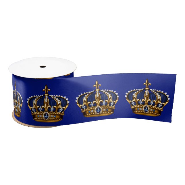 Royal Blue Gold Crown Prince Satin Ribbon (Spool)