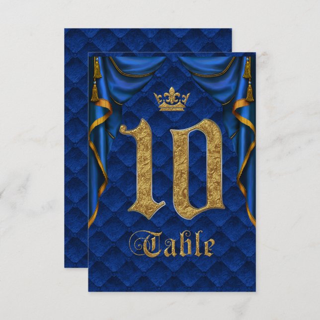 Royal Blue Gold Crown Wedding Table Number 10 (Front/Back)