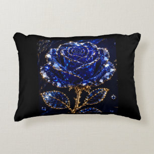 Royal Blue Gold Crystal Rose Decorative Cushion