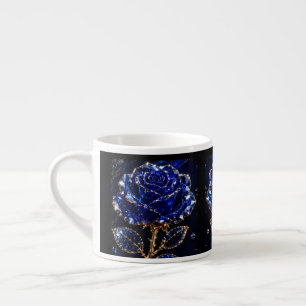Royal Blue Gold Crystal Rose Espresso Cup