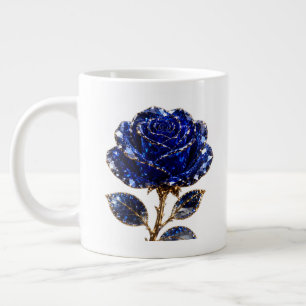 Royal Blue Gold Crystal Rose Large Coffee Mug