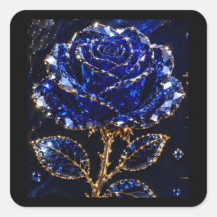 Royal Blue Gold Crystal Rose Square Sticker