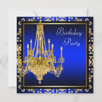Royal Blue Gold Damask Chandelier Birthday Party I