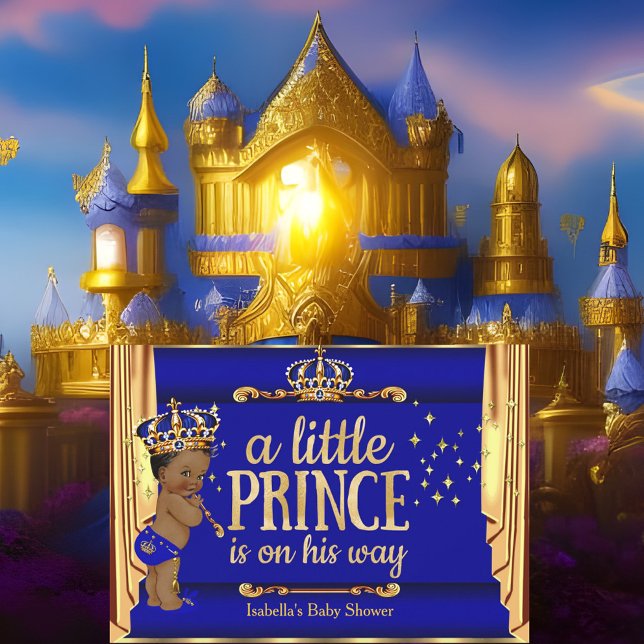 Royal Blue Gold Drapes Prince Baby Shower Ethnic Invitation (Creator Uploaded)
