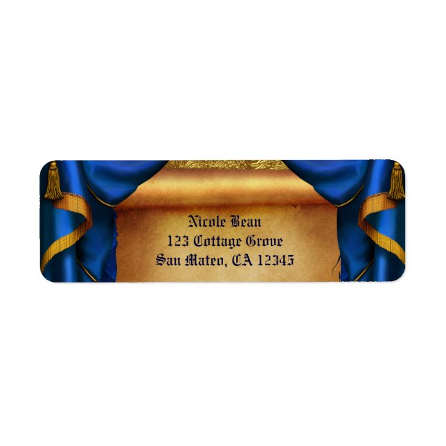 Royal Blue & Gold Drapes Scroll Wedding Party (Front)
