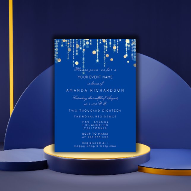 Royal Blue Gold Drips Birthday Bridal Shower Invitation (Royal Blue Gold Drips Birthday Bridal Shower Invitation)