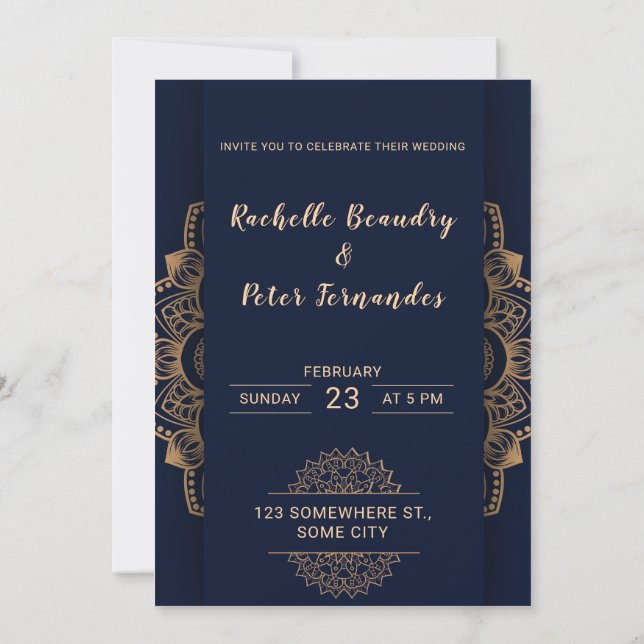 Royal Blue Gold Elegant Luxury Wedding Invitation (Back)