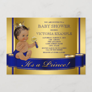 Royal Blue Gold Ethnic Prince Baby Shower Invitation