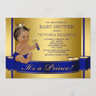 Royal Blue Gold Ethnic Prince Baby Shower Invitation