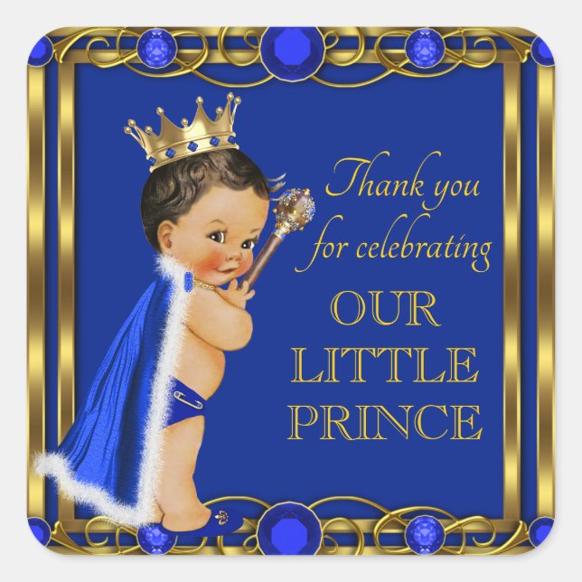 Royal Blue Gold Ethnic Prince Baby Shower Stickers (Front)