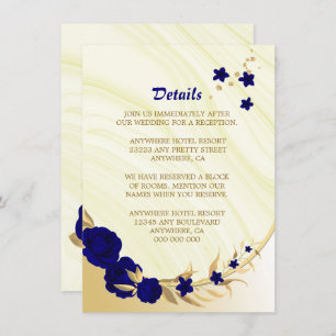 Royal blue gold floral marble details  enclosure card