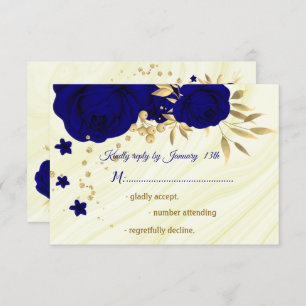 royal blue gold floral marble RSVP card