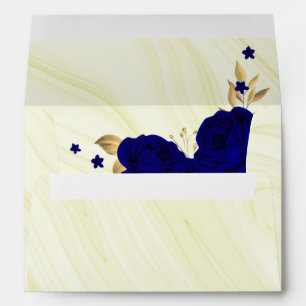 royal blue gold floral marble wedding envelope