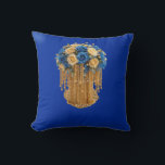 Royal Blue & Gold Floral — Pillow<br><div class="desc">Elevate your space with this stunning 16×16 decorative pillow featuring a royal blue and gold floral arrangement. Blue and cream roses rest atop an ornate golden base with cascading beadwork, creating a regal, luxurious centerpiece. The deep blue background enhances the richness of the design, making this pillow a striking accent...</div>