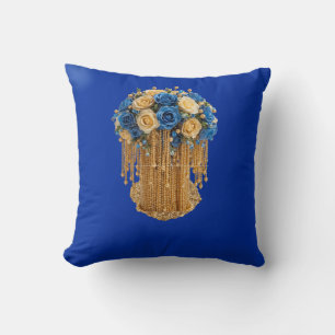 Royal Blue & Gold Floral — Pillow